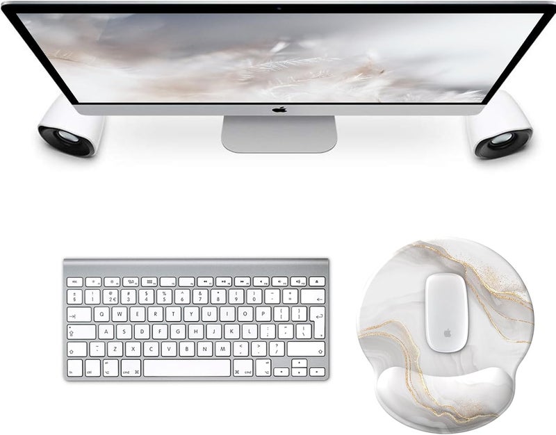 eulps Mouse Pad with Wrist Rest, Comfortable Computer Mousepad with Gel Wrist Support Smooth Surface and Non-Slip PU Base for Pain Relief, Laptop, Office & Home (White Marble) - Image 2